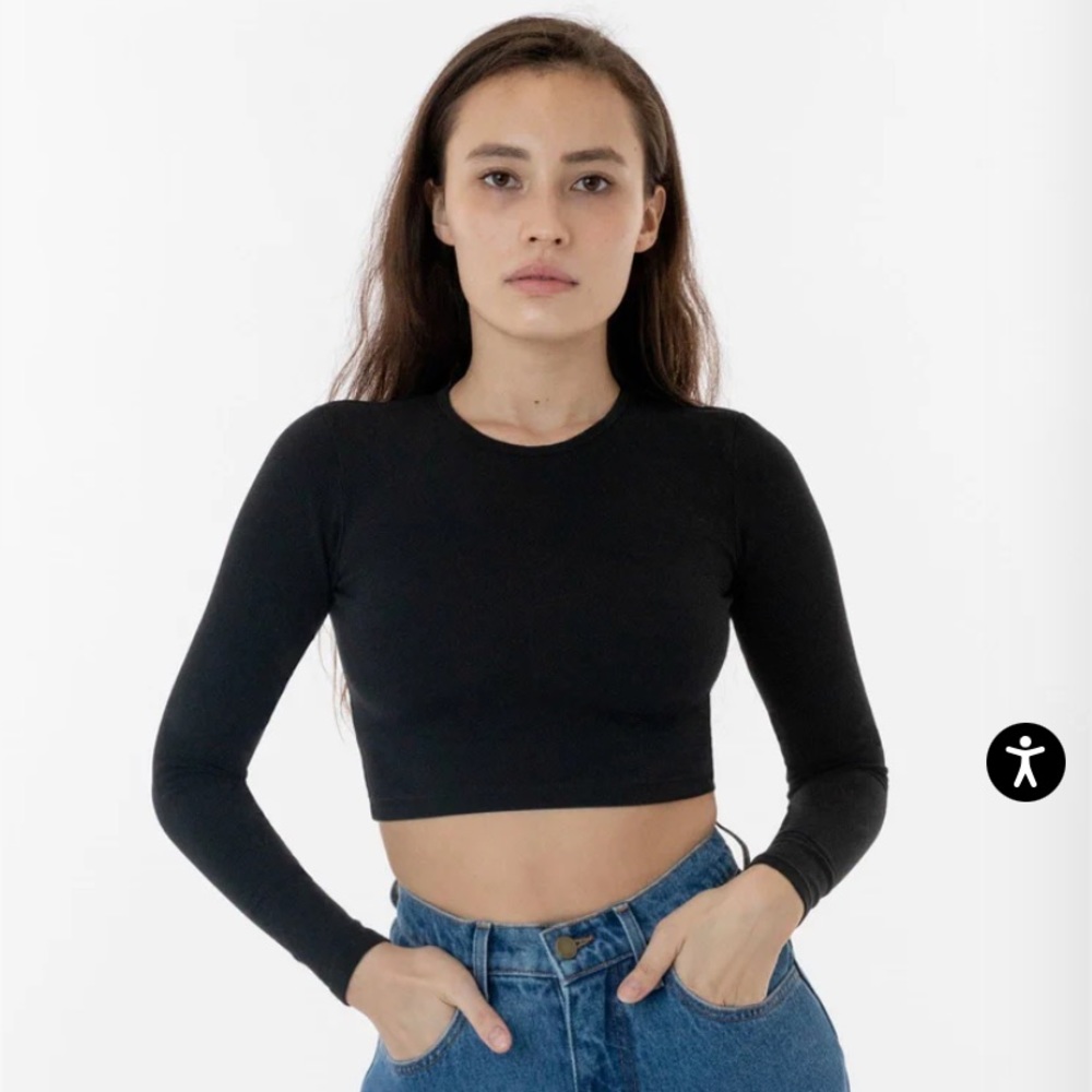 LOS ANGELES APPAREL Garment Dye Long Sleeve Crop Top S BLACK